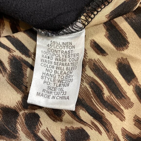 Umgee + Black Linen Leopard/Animal Print Back Dress 1XL Pockets Fringe 271F - Picture 8 of 8